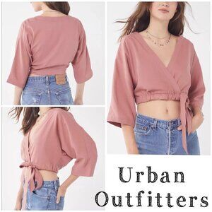 Urban Outfitters Pink Boho Wrap Front Tie Linen Kimmy Crop Top Sz XS